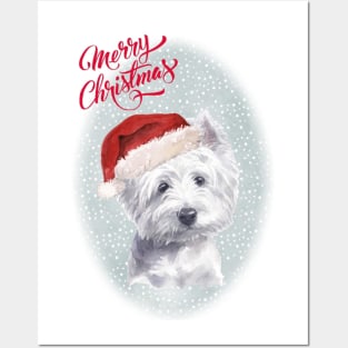 West Highland Terrier Merry Christmas Santa Dog Posters and Art